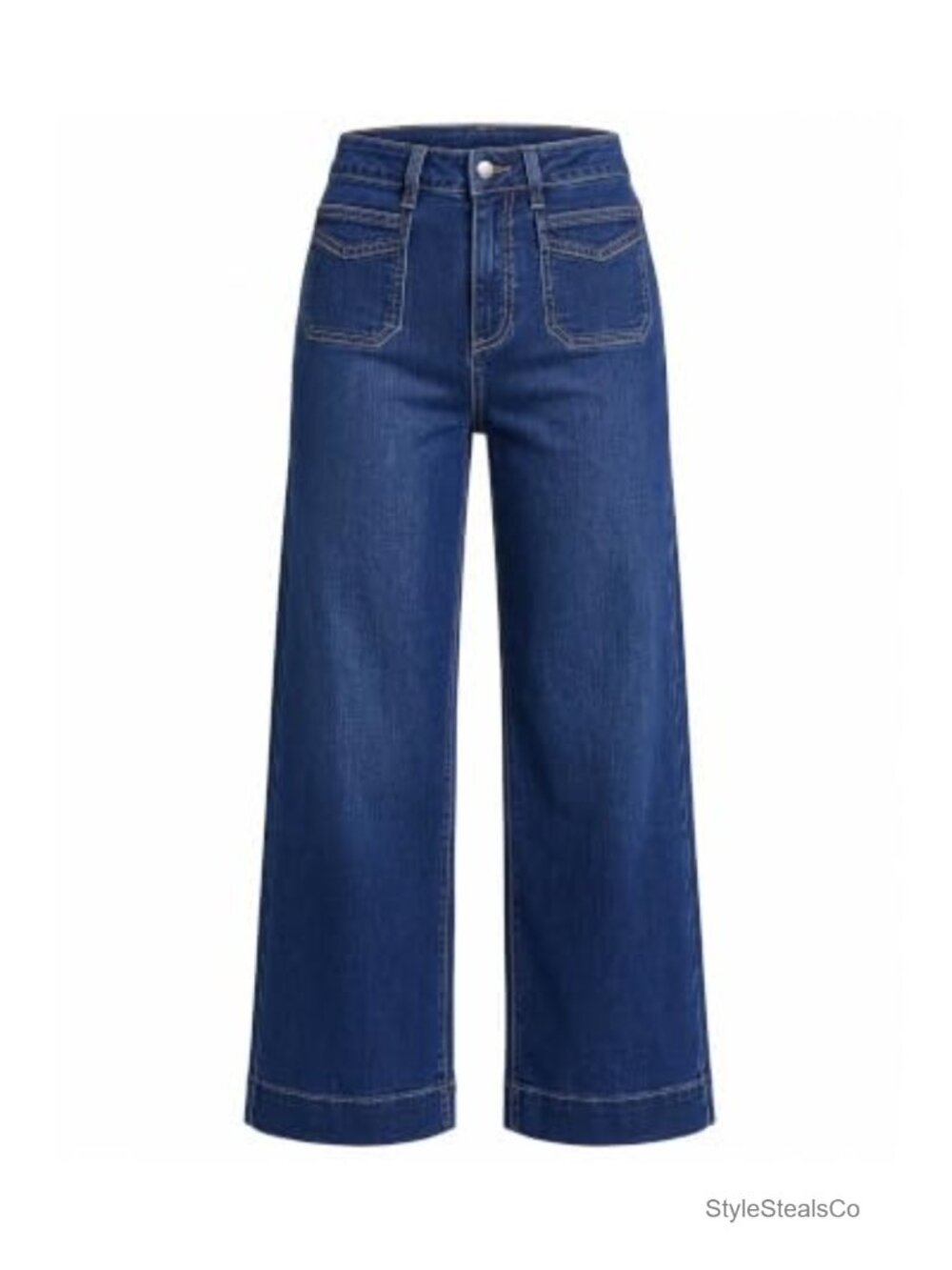 High Waisted Cropped Wide Leg Stretch Denim Jeans Trouser Hem